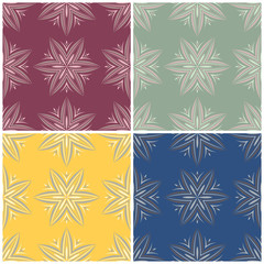 Floral seamless patterns. Set of colored backgrounds with flower elements