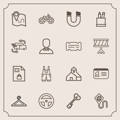 Modern, simple vector icon set with wear, supermarket, pin, identity, shop, laboratory, hanger, construction, building, fun, work, identification, kite, medicine, cycle, sign, clothing, tool, id icons