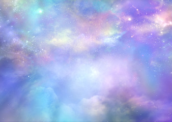 Heaven is Beautiful  - Purple pink and blue deep space background with many stars, planets and cloud formations
