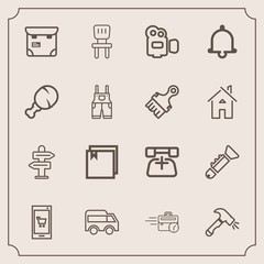 Modern, simple vector icon set with highway, arrow, communication, web, file, interior, equipment, office, handle, person, bugle, app, mobile, trumpet, way, video, business, left, construction icons