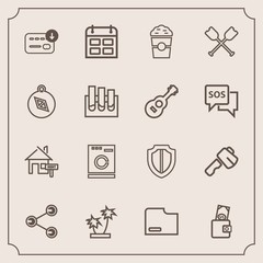 Modern, simple vector icon set with shield, house, dollar, purse, construction, file, laundry, schedule, security, sack, calendar, machine, washer, rent, time, social, home, business, document icons