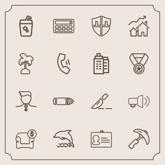 Modern, simple vector icon set with drink, gold, gun, document, equipment, horizontal, calculator, military, modern, picking, communication, operation, identification, industry, animal, success icons