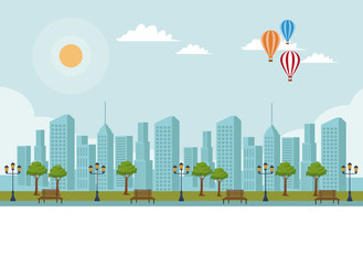 Empty city park scenery at sunny day vector illustration graphic design