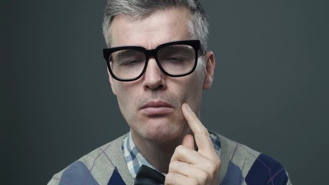 Funny nerd character with different expressions