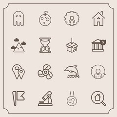 Modern, simple vector icon set with research, refresh, flag, search, biology, nature, scary, wildlife, science, fan, pin, planet, road, america, electric, horror, online, person, dolphin, love icons