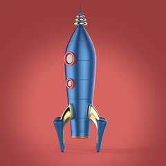 vintage colorful rocket spaceship with riveted body and two windows symbol of successful business start up render isolated retro technology style