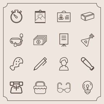 Modern, simple vector icon set with time, light, hand, communication, snack, pencil, sun, equipment, fast, electricity, electric, energy, picture, picnic, internet, glasses, blank, grass, bat icons