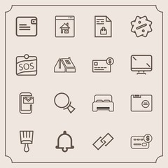 Modern, simple vector icon set with bed, magnifying, balance, market, shopping, find, alert, brush, white, alarm, bedroom, card, office, property, web, paint, furniture, double, hyperlink, house icons