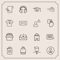 Modern, simple vector icon set with lock, security, late, home, object, store, headset, success, white, university, college, unlock, business, sign, audio, paper, pen, medal, sound, trash, list icons
