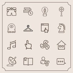Modern, simple vector icon set with concept, home, click, fashion, idea, creative, open, building, cool, online, fan, button, book, house, shorts, wear, monster, architecture, electric, sound icons