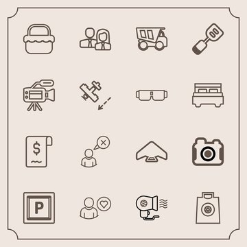 Modern, simple vector icon set with technology, dumper, people, photographer, team, photo, internet, hair, extreme, dump, web, electric, spatula, car, summer, retail, food, truck, business, gift icons