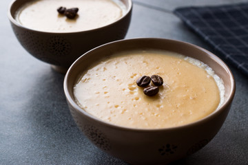Turkish Coffee Pudding with Coffee Beans Served in Bowls Ready to Eat.