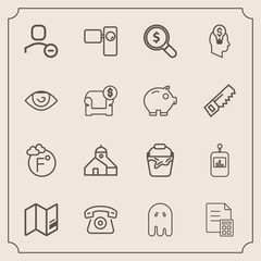 Modern, simple vector icon set with finance, button, camera, fahrenheit, bucket, thermometer, tripod, handle, find, ghost, map, container, fear, television, movie, halloween, mobile, web, remote icons