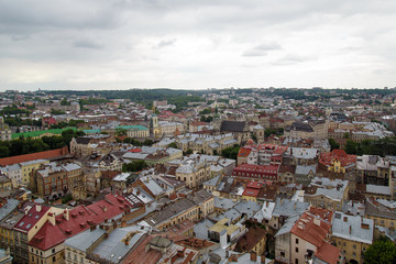 Fototapeta na wymiar View of the city of Lviv from the Town Hall, Ukraine