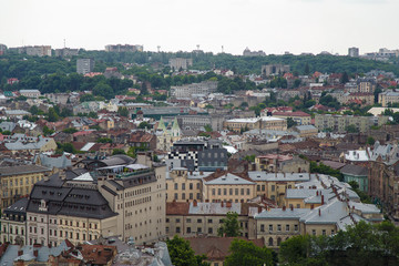 Naklejka na ściany i meble Ancient Lviv view from the Town Hall, Ukraine