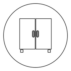 Cupboard or cabinet black icon outline  in circle image