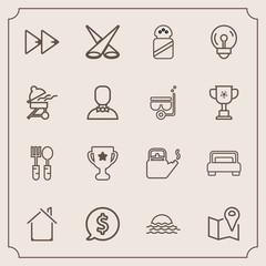 Modern, simple vector icon set with building, steam, double, kettle, kitchen, pin, backdrop, landscape, restaurant, label, scene, player, map, frame, spoon, music, audio, bed, hot, achievement icons