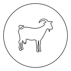 Goat black icon outline  in circle image