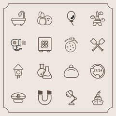 Modern, simple vector icon set with leather, electricity, white, home, science, holiday, lamp, technology, object, house, air, laboratory, navy, light, ball, field, equipment, style, game, bird icons