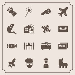 Modern, simple vector icon set with flight, sport, travel, wand, aircraft, magic, document, seafood, fish, restaurant, fun, hand, concept, skating, housework, hipster, human, candy, chart, skate icons