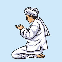 Praying in Ramadan Kareem  Card and Banner Template. Vector Illustration