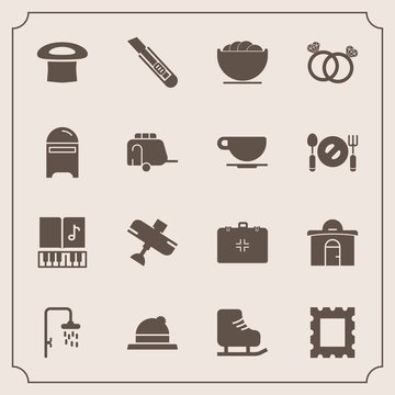 Modern, simple vector icon set with health, note, fashion, house, photo, hat, aircraft, picture, engagement, headwear, shower, travel, diamond, music, cold, bowl, clothing, medical, empty, ice icons