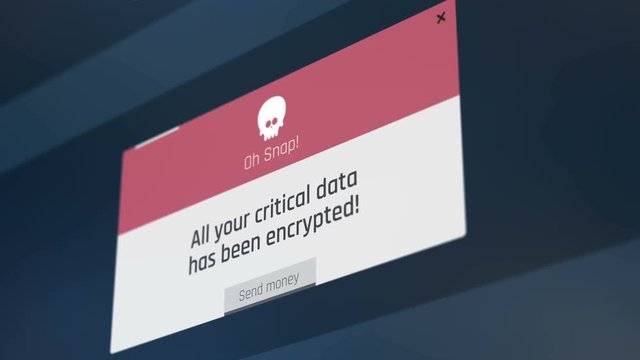 Warning, your critical data has been encrypted, send money message on screen. Computer or smartphone notification on screen