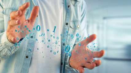 Network connection of data with 0 and 1 number - 3d render