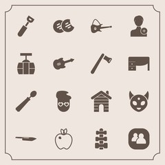 Modern, simple vector icon set with building, estate, retro, person, guitar, people, food, snack, equipment, hipster, white, real, dessert, member, style, business, healthy, gym, organic, sweet icons