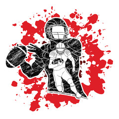 American Football player action, sport concept designed on splatter blood background graphic vector.