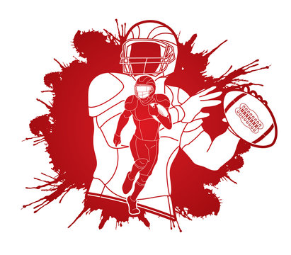 American Football player action, sport concept designed on splatter blood background graphic vector.