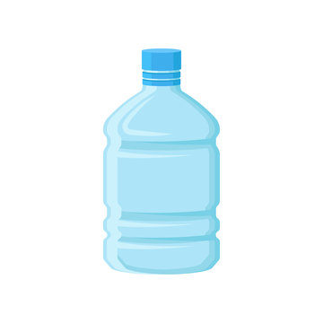Large plastic bottle for drinking water. Empty blue container for storage liquids. Flat vector element for promotional banner or poster
