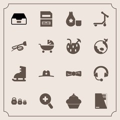Modern, simple vector icon set with headphone, food, sake, texas, bow, transport, vehicle, music, kilogram, cowboy, sound, elegance, audio, folder, scooter, cake, document, pram, file, paper icons