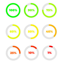 Pie charts, speedometer, Set of circle percentage diagrams for infographics 