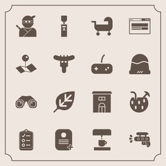 Modern, simple vector icon set with map, liquid, checklist, natural, coffee, location, pin, house, glass, cocktail, japanese, carriage, estate, machine, binocular, check, kitchen, drink, game icons