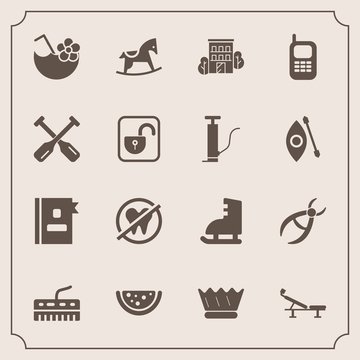 Modern, Simple Vector Icon Set With Food, Health, Boat, Book, Toy, Old, Drink, Royal, Sport, Dental, Telephone, Music, Directory, Medical, Glass, Mobile, Building, Drill, Dentistry, Child, Seat Icons