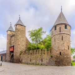 View at the wall and old gate (Helpoort) to Maastricht - Netherlands