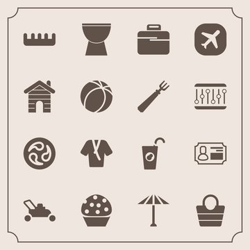 Modern, simple vector icon set with umbrella, real, dessert, style, sweet, plane, doughnut, bathrobe, beauty, garden, gardening, food, japanese, kamon, culture, travel, bag, fruit, business, id icons