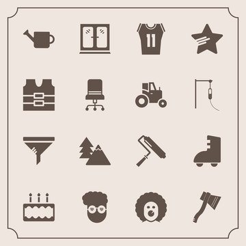Modern, simple vector icon set with landscape, skating, retro, cake, nature, service, clean, paint, tree, basketball, sport, circus, filter, axe, dessert, air, style, tool, scary, brush, can icons