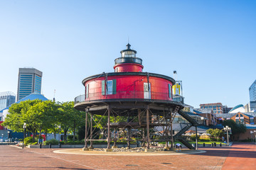 baltimore,md,usa. 09-07-17: Seven Foot Knoll Lighthouse, baltimore  inner harbor  on sunny day.