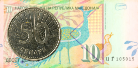 50 macedonian denar coin against 10 macedonian denar bank note