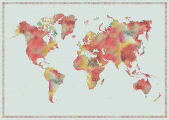Watercolor map of the world wall art poster digital prints images download  vintage paper A1 big size 