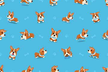 Vector cartoon character corgi dog seamless pattern