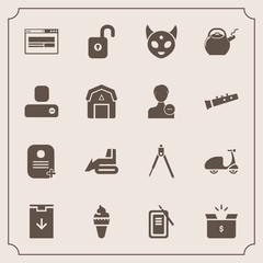 Modern, simple vector icon set with download, machinery, inkstone, japan, space, box, ice, sweet, suzuri, identity, business, cardboard, bulldozer, security, industry, kettle, cream, bicycle icons