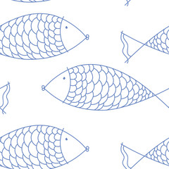 summer vector seamless pattern with fishes