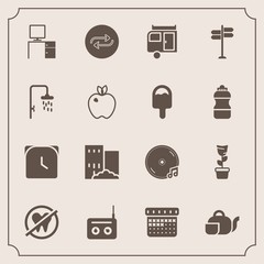Modern, simple vector icon set with change, radio, vacation, clock, schedule, dental, music, media, caravan, japanese, substitute, green, white, replace, timetable, room, album, sound, tea, home icons - 207254191