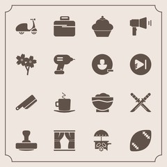 Modern, simple vector icon set with sport, food, cup, kitchen, sweet, stadium, doughnut, cream, bag, stamp, knife, japanese, katana, american, ride, samurai, home, bicycle, weapon, curtain, cafe icons - 207254395