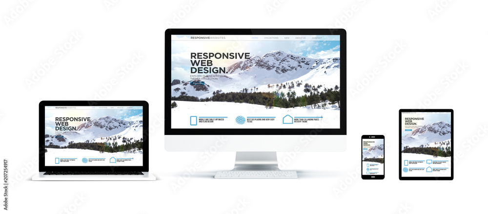 Canvas Prints realistic devices isolated with landing responsive page