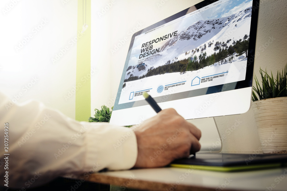 Poster web developer designing a responsive website