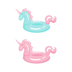 Inflatable unicorn float for swimming pool. Vector illustration isolated on white.